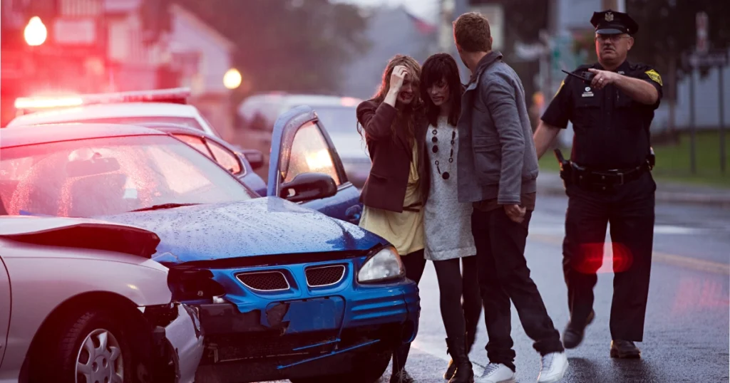 Hit and run accident scene investigated by police