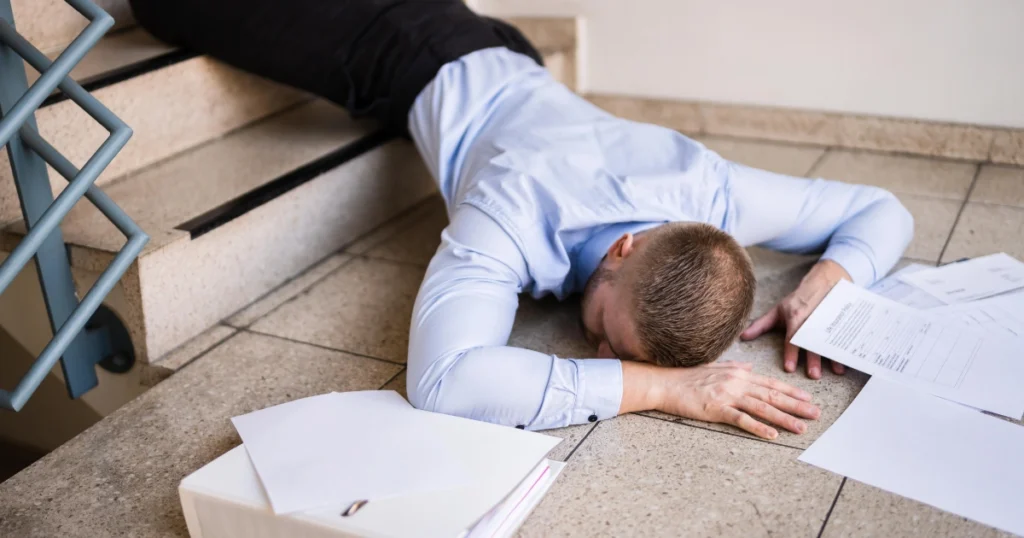 Man fallen down stairs after slip and fall accident